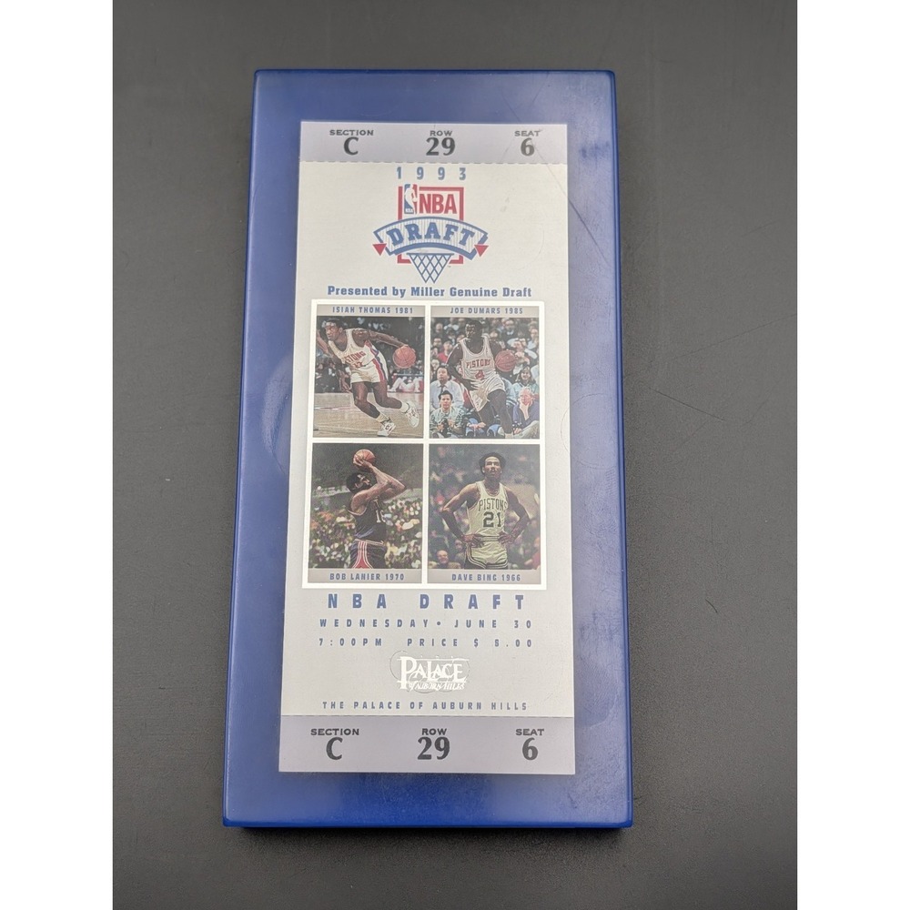 DETROIT PISTONS 1993 NBA Draft Full Ticket Lucite Paperweight Employee‎ Promo